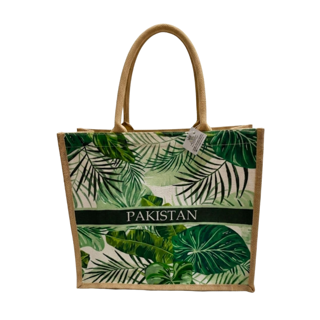 Pakistan Tropical Leaves Jute Tote Bag - Eco-Friendly Botanical Digital Print