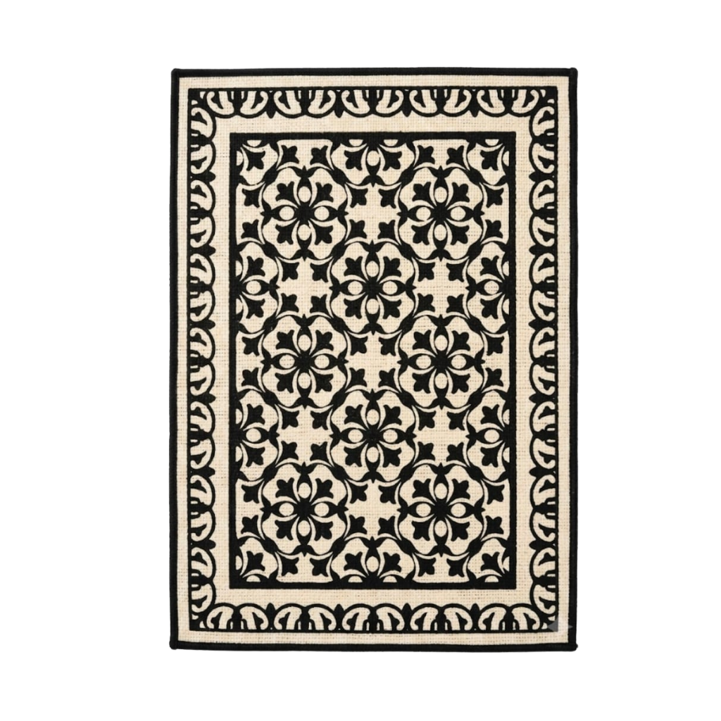 Classic Geometric Jute Table Mat - Black & Cream Screen Printed Placemat