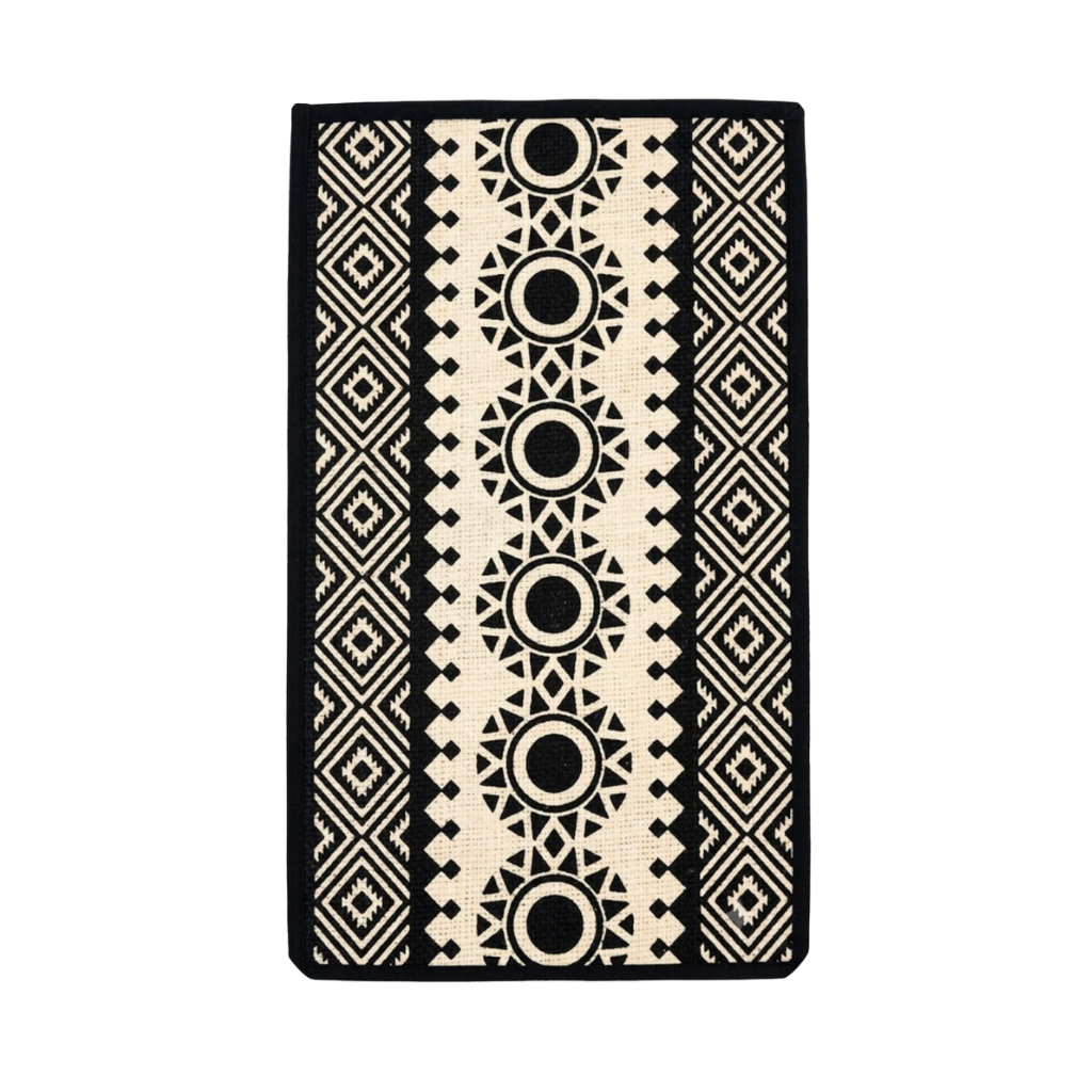 Bold Geometric Screen Printed Jute Table Mat - Black & Cream Tribal Placemat