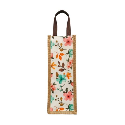 Digital Printed Floral Jute Bottle Case Cover - Colorful and Eco-Friendly