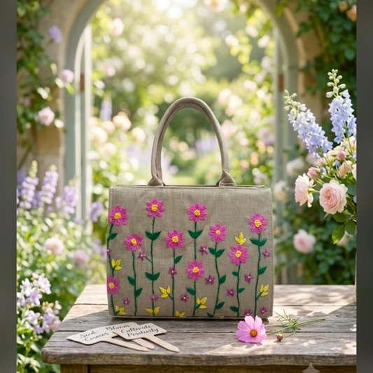 Hand Embroidered Floral Jute Ladies Bag - Eco-Friendly & Artisanal