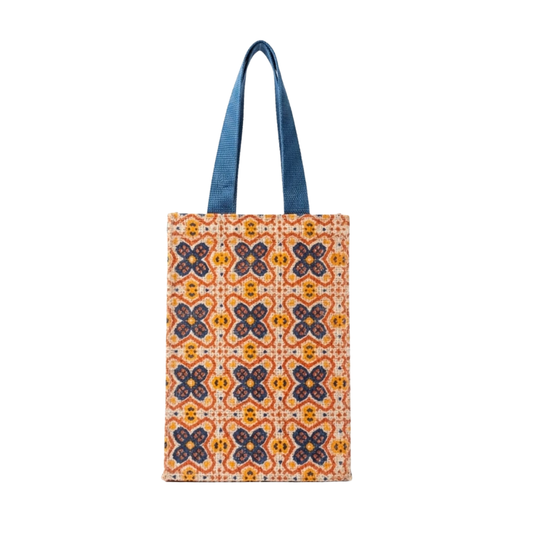 Vibrant Geometric Jute Lunch Bag - Screen Printed Eco-Friedly