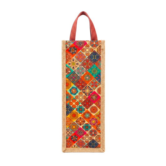 Colorful Geomatric Design Jute Water Bottle Case Cover - Digital Print