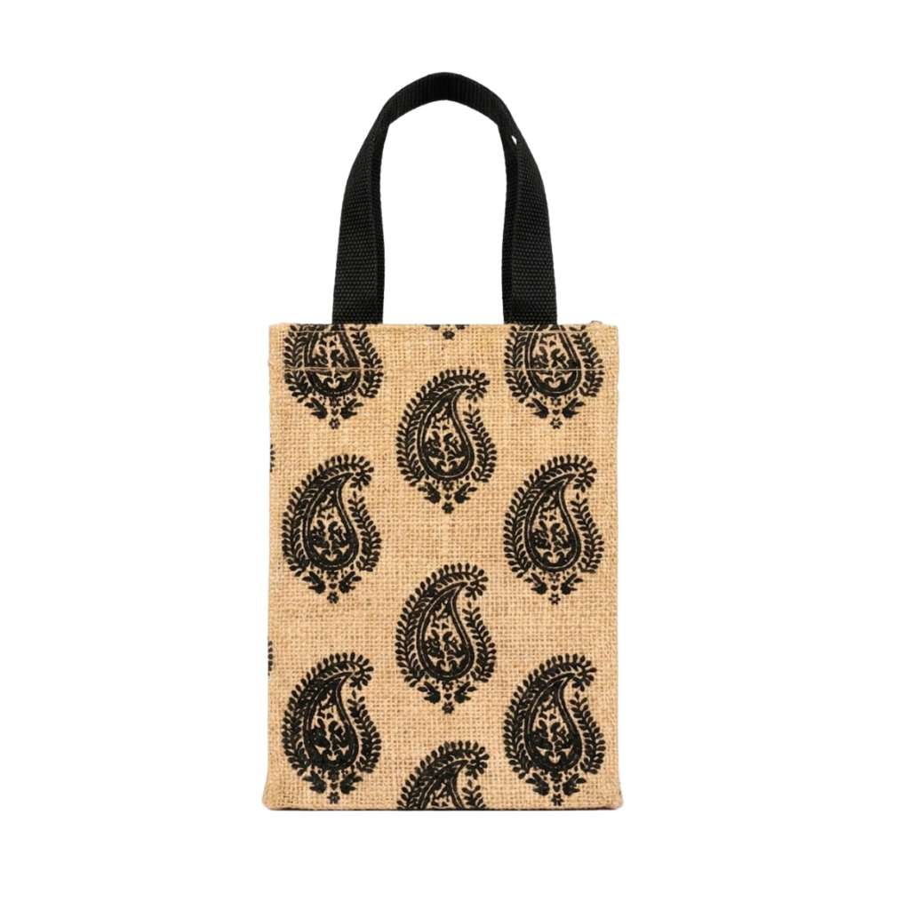 Classic Paisley Jute Lunch Bag - Screen Printed Eco-Friendly